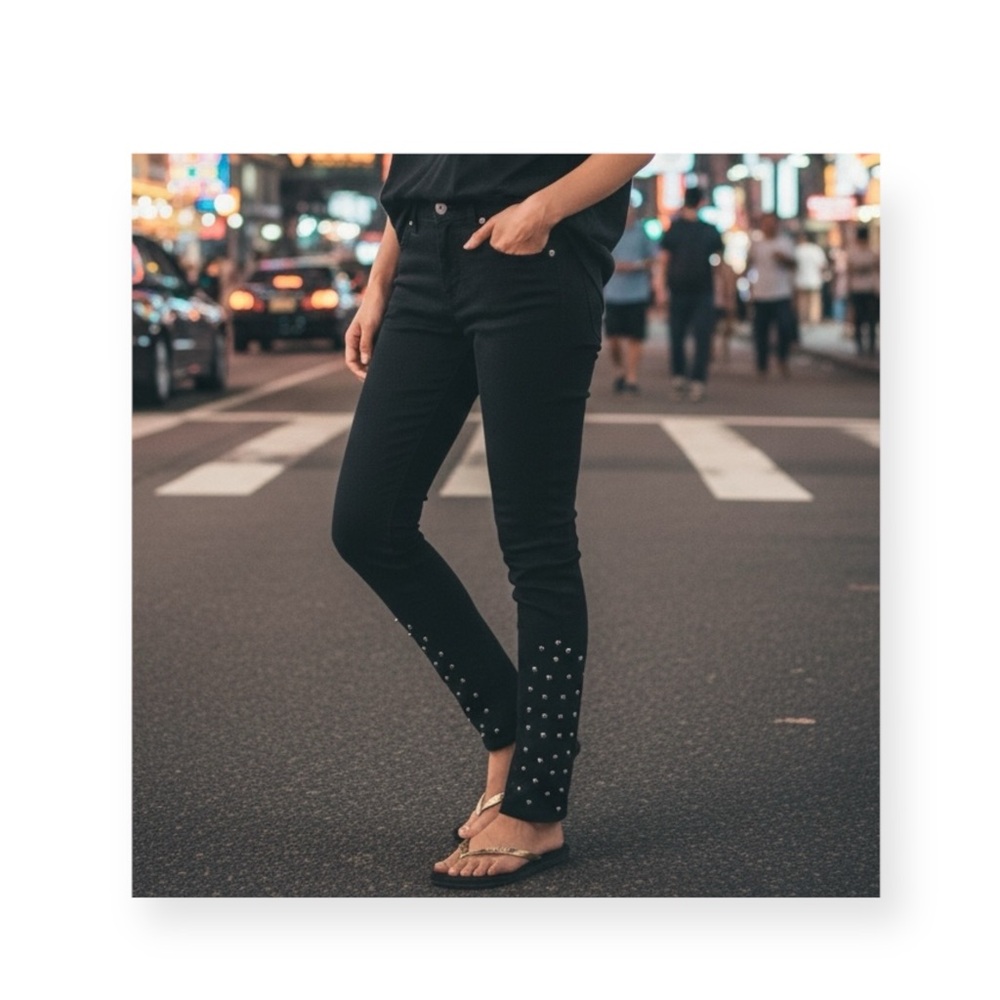 new LF Carmar ★ Stovepipe Studded Skinny Jean Jeans ★ Deep Dark Blue Denim ★ 24 - Picture 13 of 16